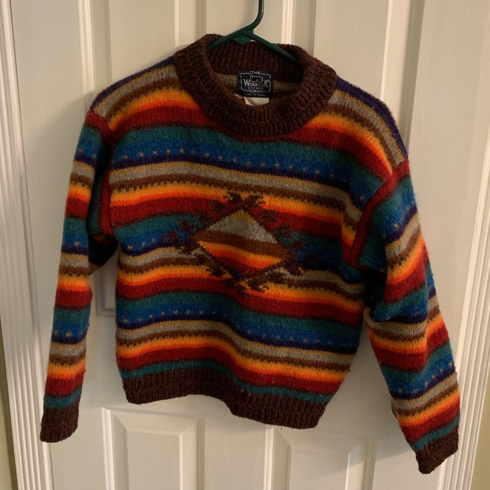 Women’s multicolored wool sweater.